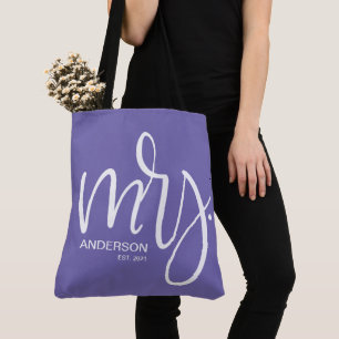 White on Purple personalised Mrs. ESTABLISHED  Tote Bag