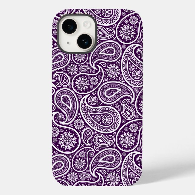 White On Purple Retro Paisley Pattern Case-Mate iPhone Case (Back)