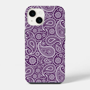 White On Purple Retro Paisley Pattern iPhone 14 Case