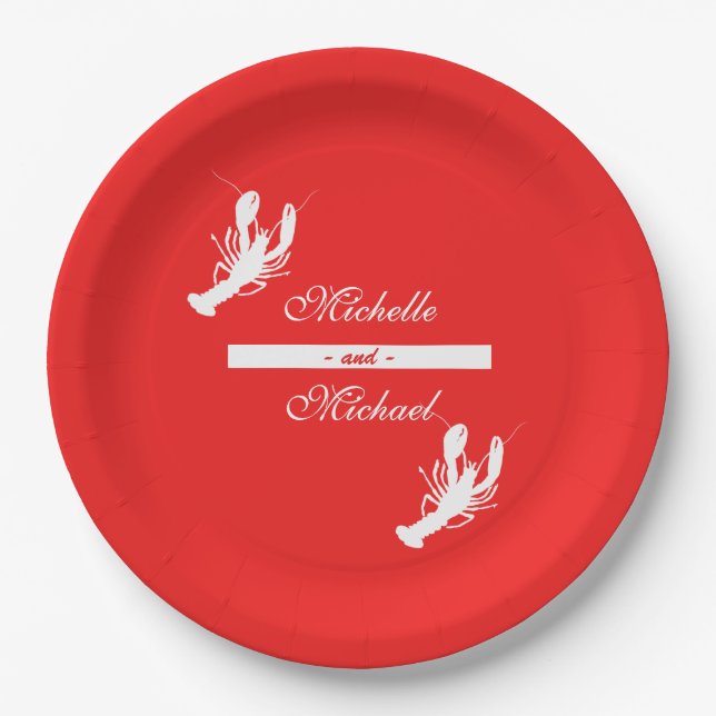 White on Red Crawfish Boil Event Plates (Front)