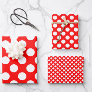 White on Red Different Size Polka Dots Wrapping Paper Sheet