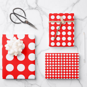 White on Red Different Sizes Horizontal Polka Dots Wrapping Paper Sheet