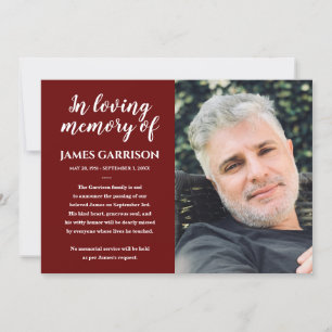 White On Red In Loving Memory Photo Announcement