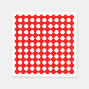 White on Red Large Horizontal Polka Dots Paper Napkin