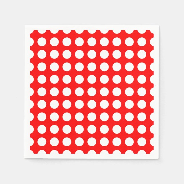 White on Red Large Horizontal Polka Dots Paper Napkin (Front)