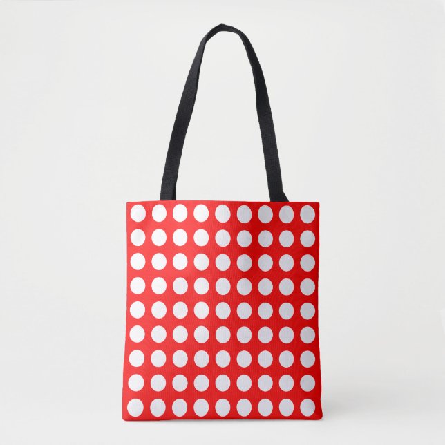 White on Red Large Horizontal Polka Dots Pattern Tote Bag (Front)