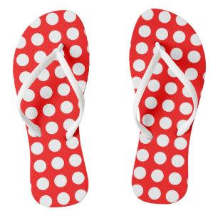 White on Red Large Size Horizontal Polka Dots Flip Flops