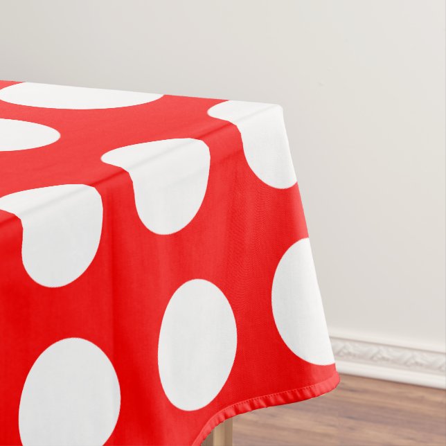 White on Red Large Size Horizontal Polka Dots Tablecloth (In Situ)