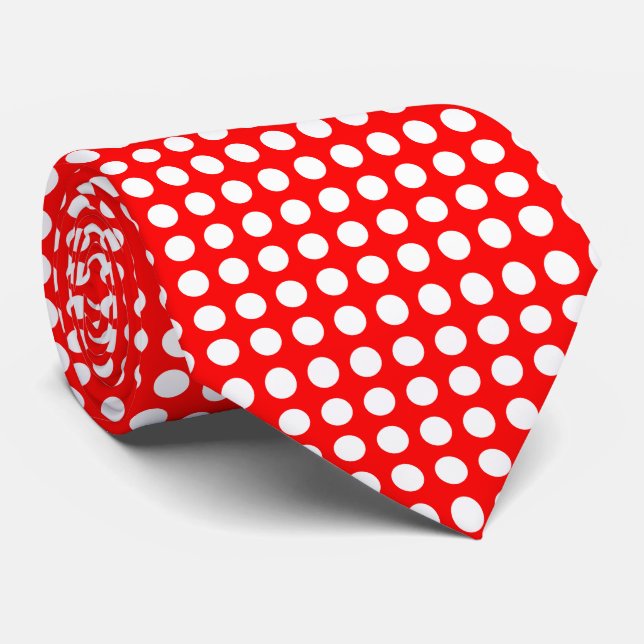 White on Red Large Size Horizontal Polka Dots Tie (Rolled)