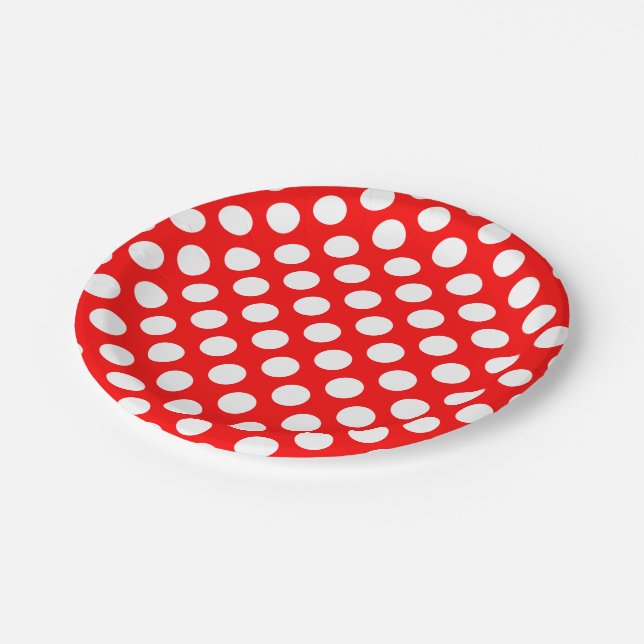 White on Red Large Size Polka Dots Paper Plate (Angled)