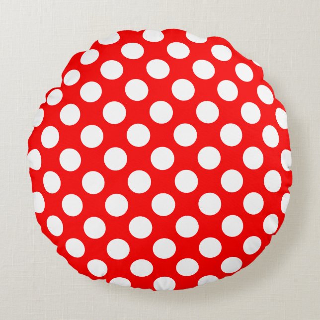 White on Red Large Size Polka Dots Round Cushion (Front)