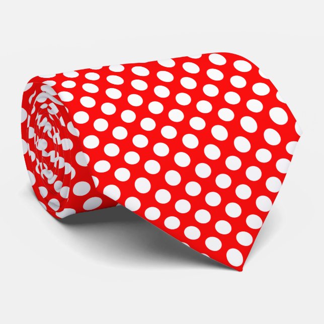 White on Red Large Size Polka Dots Tie (Rolled)