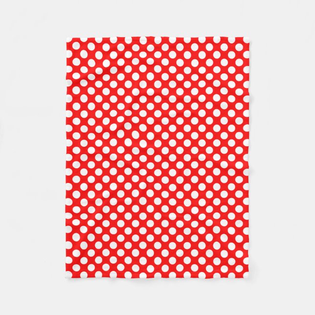 White on Red Medium Size Polka Dots Fleece Blanket (Front)