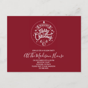 White On Red Merry Christmas Party Invitation Postcard