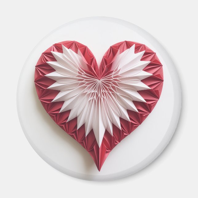 White on red origami heart magnet (Front)
