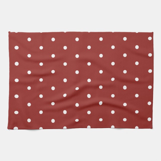 White on Red Polka Dots Tea Towel (Horizontal)