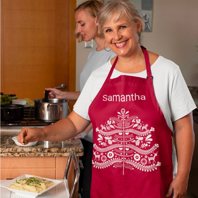 White on Red Scandinavian Nordic Christmas Tree Apron (Creator Uploaded)
