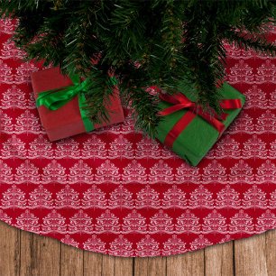 White on Red Scandinavian Nordic Christmas Tree Brushed Polyester Tree Skirt
