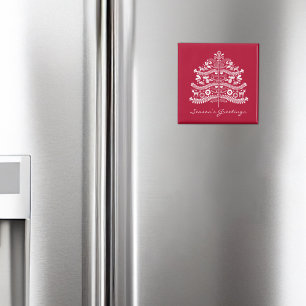 White on Red Scandinavian Nordic Christmas Tree Magnet