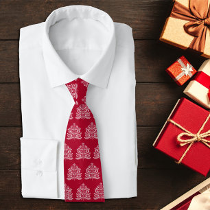 White on Red Scandinavian Nordic Christmas Tree Tie