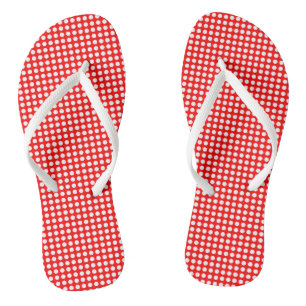 White on Red Small Size Horizontal Polka Dots Flip Flops