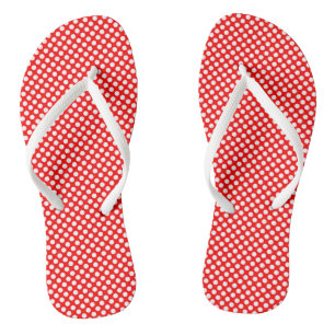 White on Red Small Size Polka Dots Flip Flops