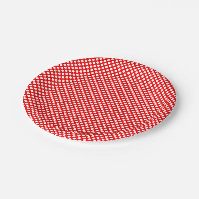 White on Red Small Size Polka Dots Paper Plate (Angled)