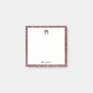 White on Rose Gold Faux Glitter Elephant & Border Post-it Notes
