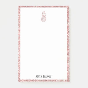 White on Rose Gold Faux Glitter Pineapple & Border Post-it Notes