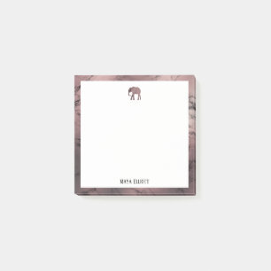 White on Rose Gold Marble Elephant & Border Post-it Notes