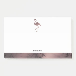 White on Rose Gold Marble Flamingo & Border, Name Post-it Notes