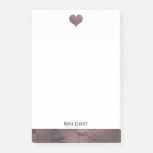 White on Rose Gold Marble Heart & Border + Name Post-it Notes