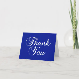 White on Royal Blue Decorative Script Thank You Card