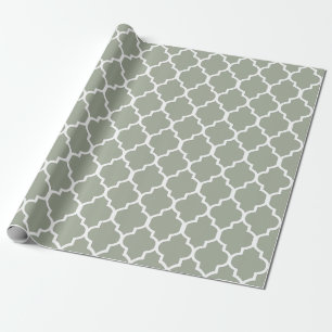 White on Sage Quatrefoil Custom Background Colour Wrapping Paper