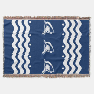 WHITE on shark SEA HORSE coastal living Throw Blanket