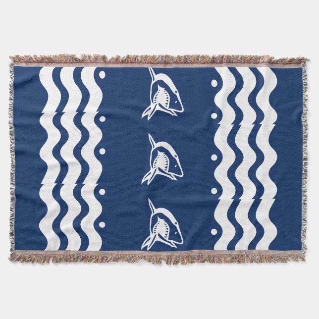 WHITE on shark SEA HORSE   coastal living Throw Blanket (Front)