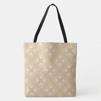 White on Tan Shells Tote Bag