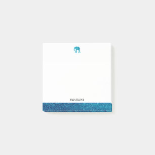 White on Teal Faux Glitter Elephant & Border, Name Post-it Notes