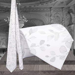 White On White Barely There Eucalyptus Wedding Tie