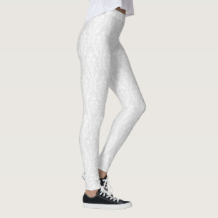White On White Damask Floral Swirls Leggings