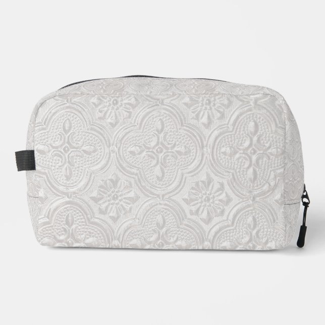 White On White Floral Pattern Dopp Kit (Front)