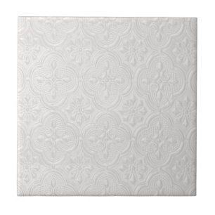 White On White Floral Pattern Tile