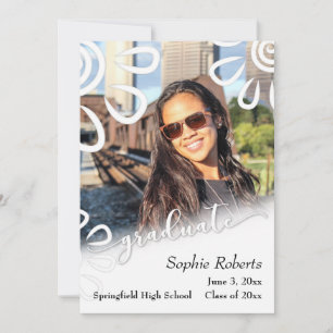 White on White Floral/Pic Graduation Announcement