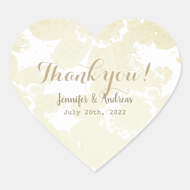 White on White Floral Wedding Thank you Heart Sticker (Front)