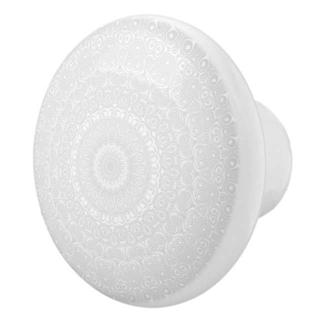 White on White Geometric Mandala Pattern Ceramic Knob (Right)