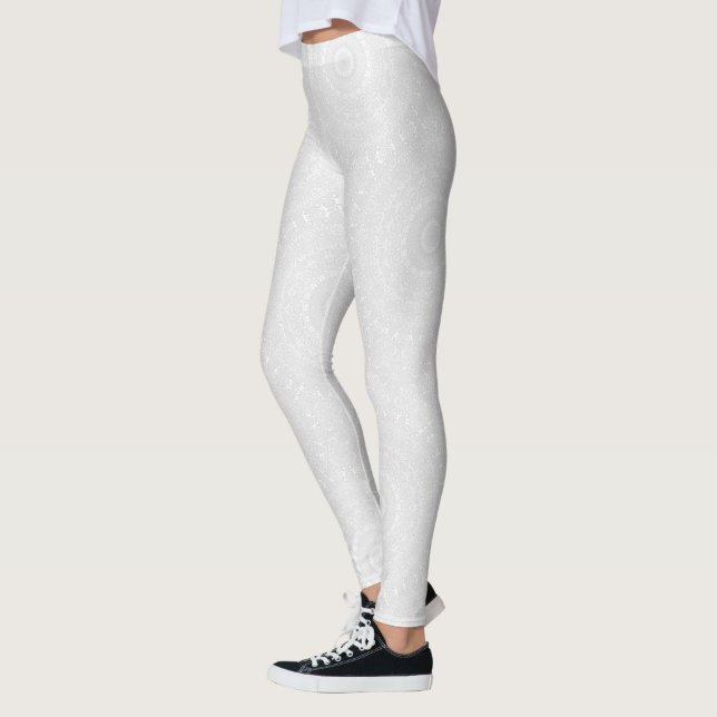 White on White Geometric Mandala Pattern Leggings (Left)
