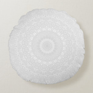 White on White Mandala Kaleidoscope Medallion Round Cushion