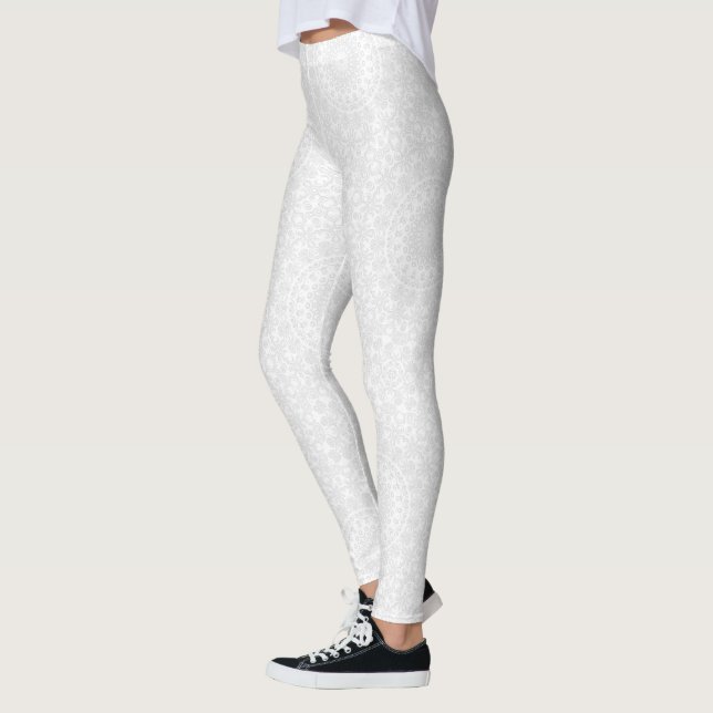 White on White Minimal Mandala Pattern Leggings (Left)