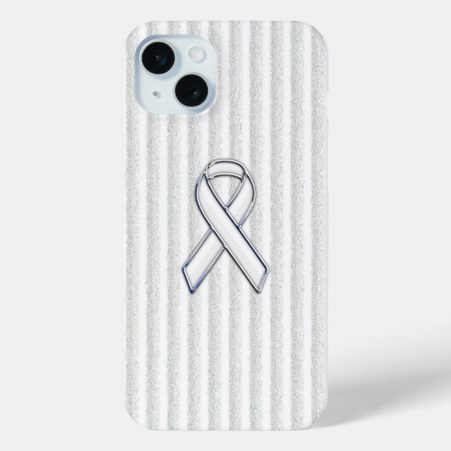 White on White Ribbon Awareness Stripes Case-Mate iPhone Case (Back)