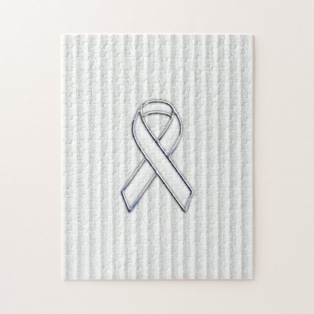 White on White Ribbon Awareness Stripes Jigsaw Puzzle (Vertical)